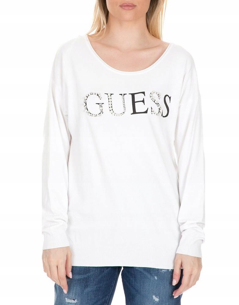 15I098 GUESS__MF4 BIAŁY SWETER LOGO ZDOBIENIE__L