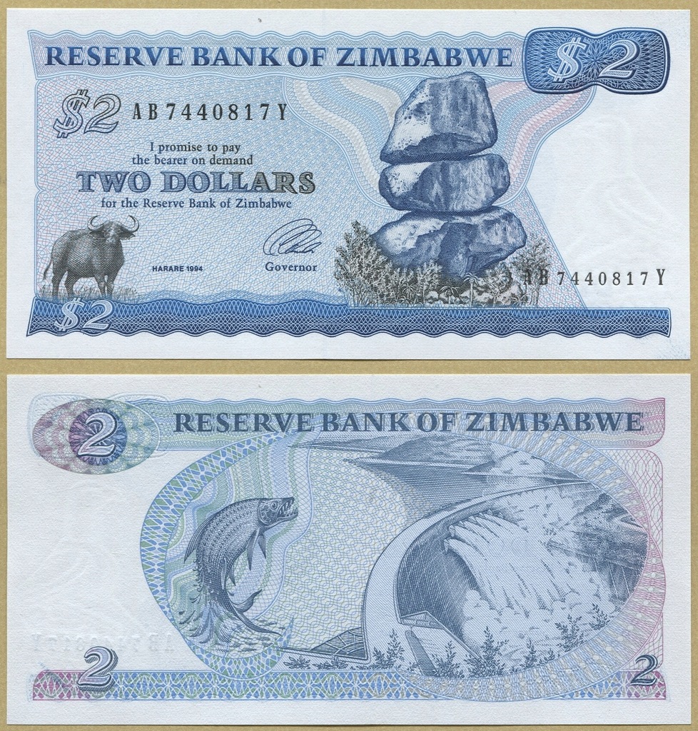 -- ZIMBABWE 2 DOLLARS 1994 AB P1c UNC