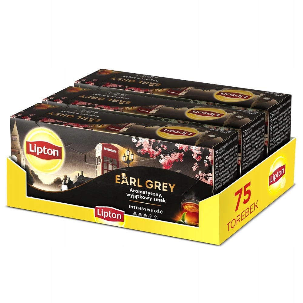 Zestaw Lipton Herbata czarna ekspresowa EARL GREY 3x25 torebek 112,5g