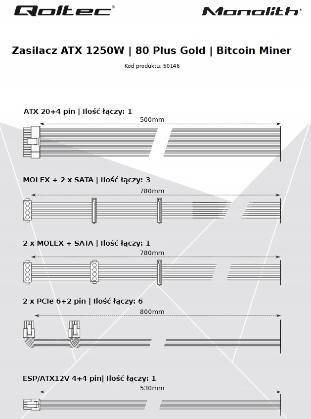 Купить Блок питания Qoltec ATX 1250W 80Plus Gold Gaming Miner: отзывы, фото, характеристики в интерне-магазине Aredi.ru