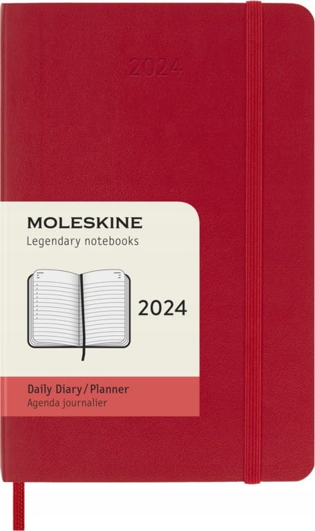 Kalendarz Moleskine dzienny P, miękka oprawa, 12M, czerwony 2024