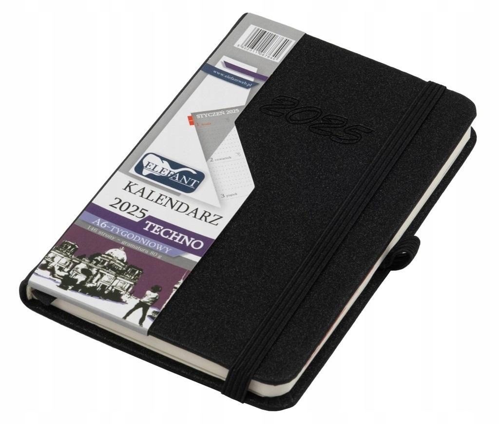 KALENDARZ 2025 A6 TYG. TECHNO CZARNY ELEFANT