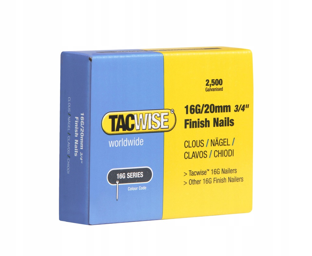 TACWISE 0665 TYP 16G / 20 MM GWOŹDZIE OCYNKOWANE 2500 SZT.