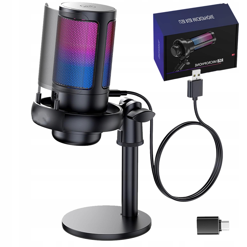 Gamingowy Mikrofon RGB z Przycisk Mute i Pop Filtrem