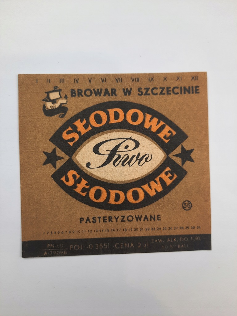 Etykieta piwo słodowe Browar w Szczecinie