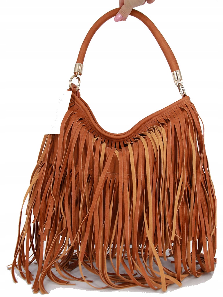 RUDA TOREBKA Z FRĘDZLAMI EKO SKÓRA CAMEL BOHO D5