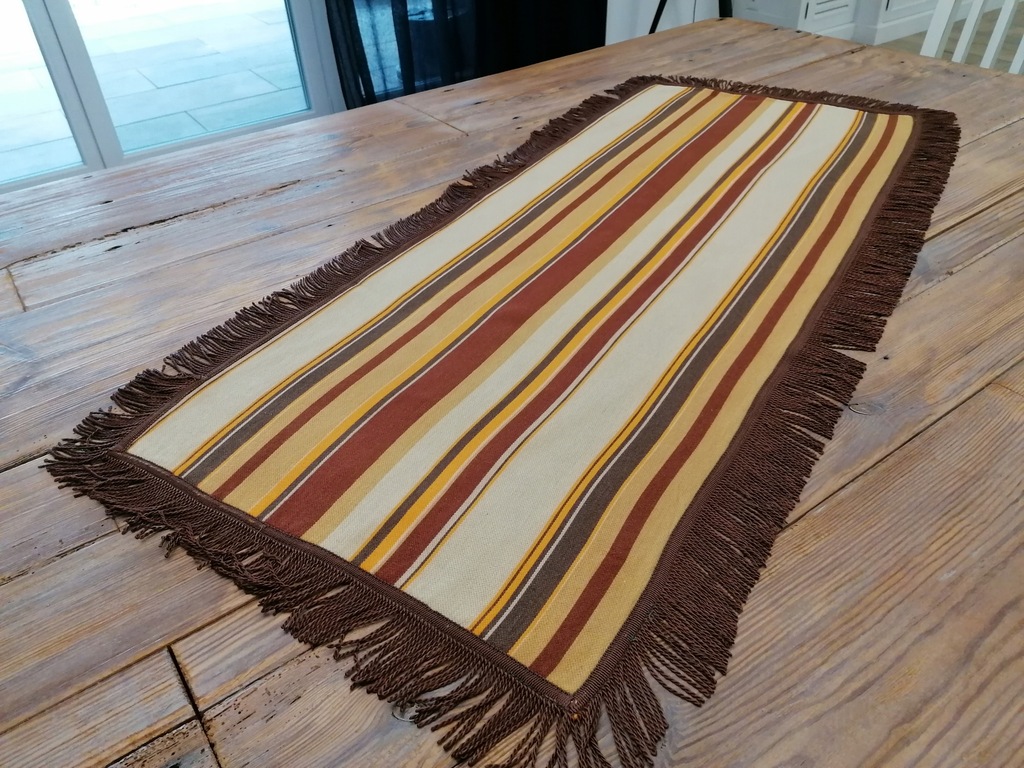 TKANY WEŁNIANY KILIM KAPA PASIAK NA FOTEL SIEDZISKO FRĘDZLE 60 x 130 NR.1