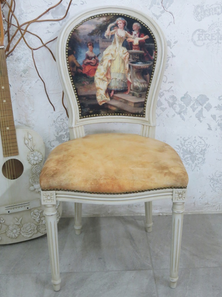 Barokowe krzesło ze scenką rodzajową w beżu nr 2