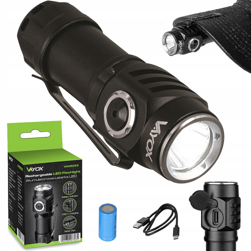 Latarka Czołowa Taktyczna Lampka LED USB PRO AKU