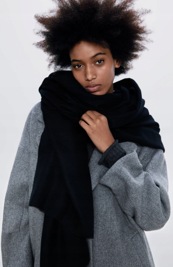 ZARA SZALIK DAMSKI CZARNY DŁUGI ZIMOWY 1HEA