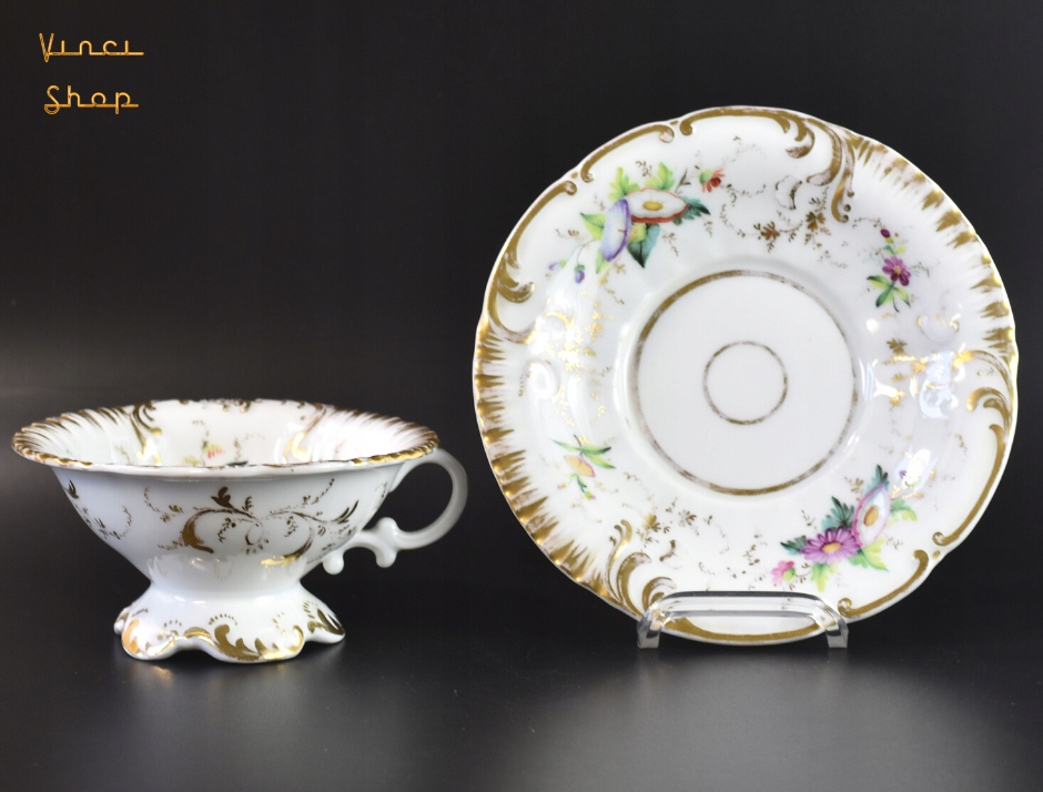 Filiżanka biedermeier kwiaty F&R Fischer Reichenbach Bohemia 19 w.