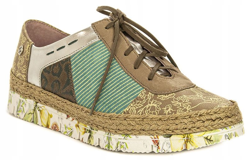 Espadryle Maciejka r.38 skóra beż+zieleń 03964-04