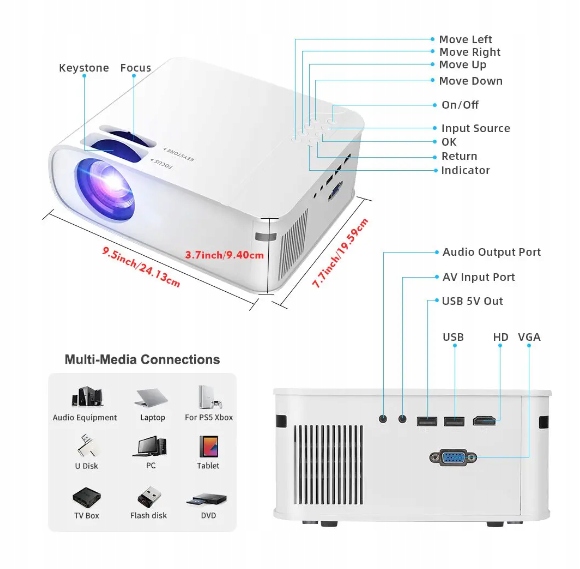 Projektor LED Thundeal TD93 biały android jakość