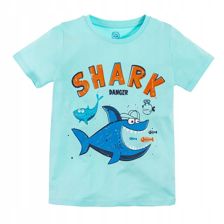 Cool Club T-shirt chłopięcy niebieski rekin 104