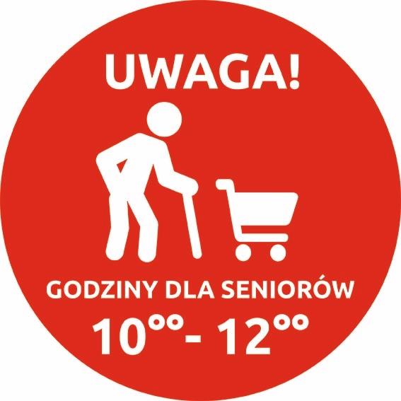 NAKLEJKA NA SZYBĘ 30cm UWAGA GODZINY DLA SENIORÓW