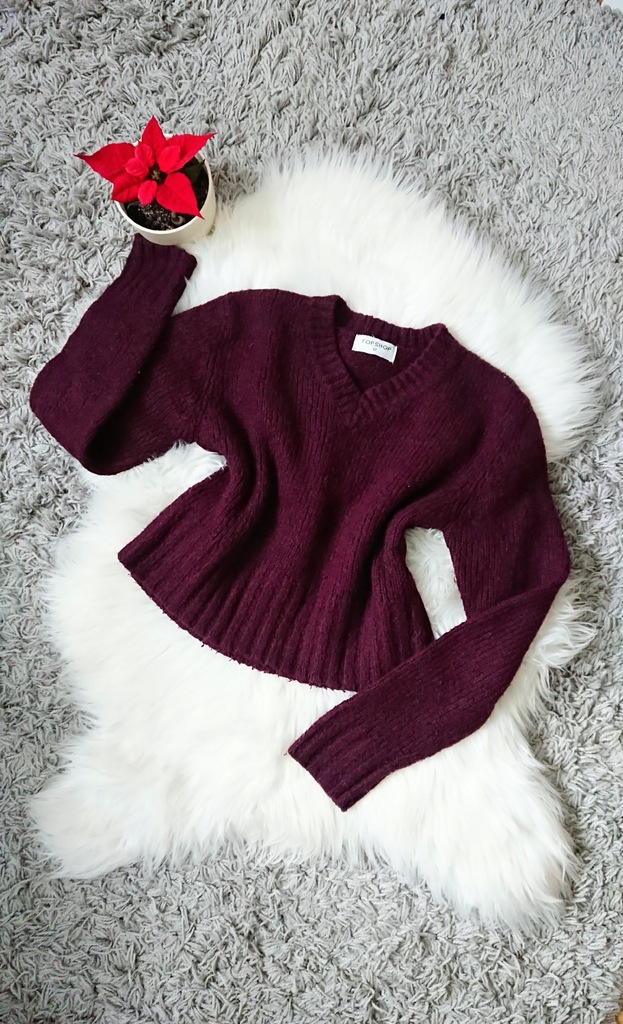 Topshop fioletowy śliwkowy krótki sweter dekolt V
