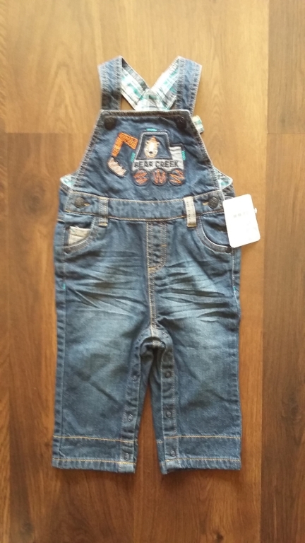 Nowe spodnie ogrodniczki jeans 80 z paskiem WOŚP