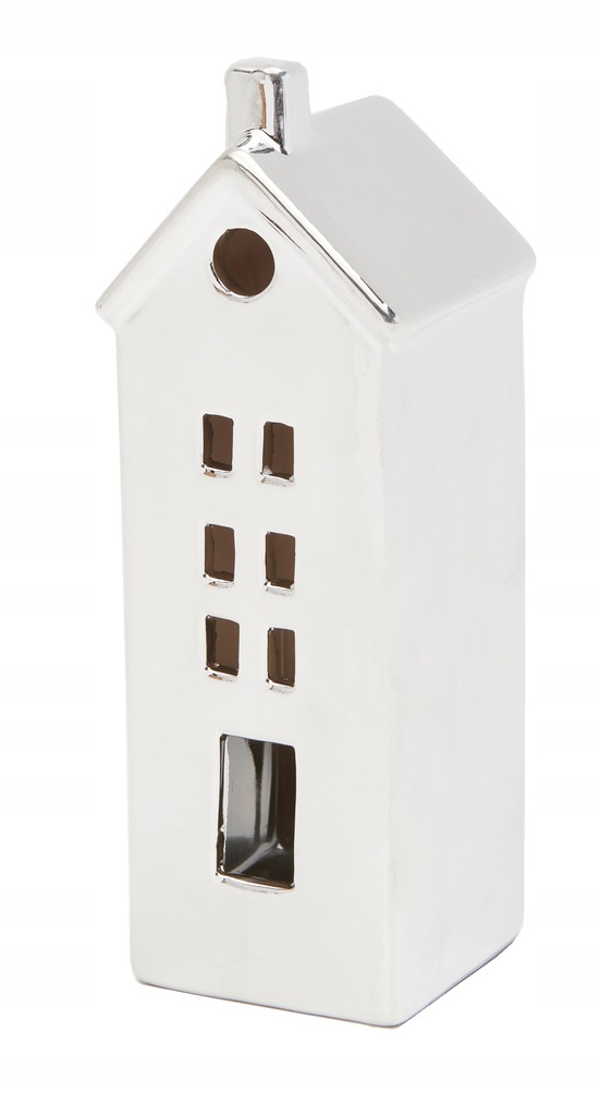 Domek dekoracyjny srebrny ceramika na tealight 12715671812