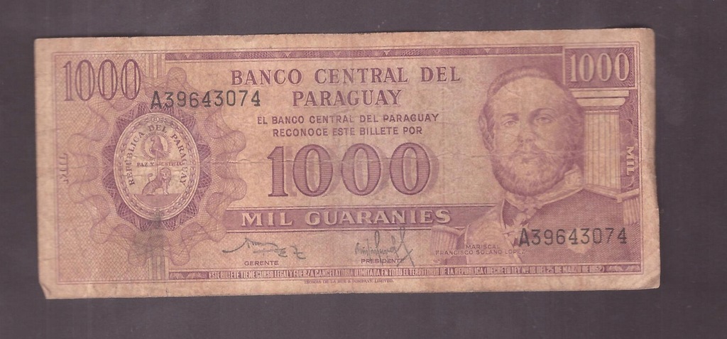 Paragwaj Paraguay - banknot - 1000 Guaranies