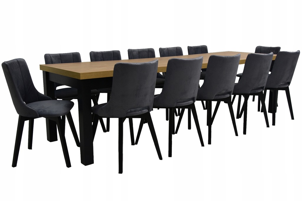 Stół 90x90/290 cm + 12 krzeseł szare BELLA