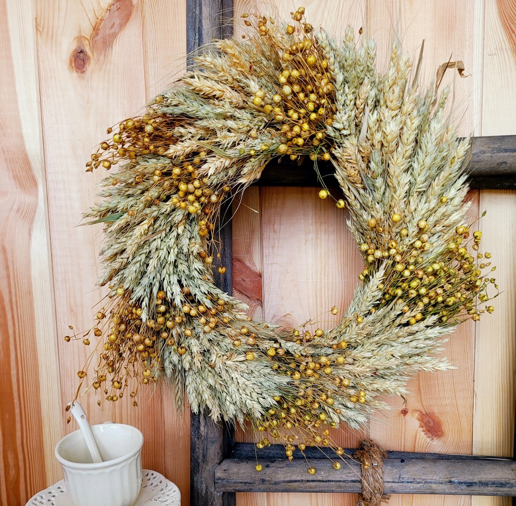 boho wianek ze zboża i lnu
