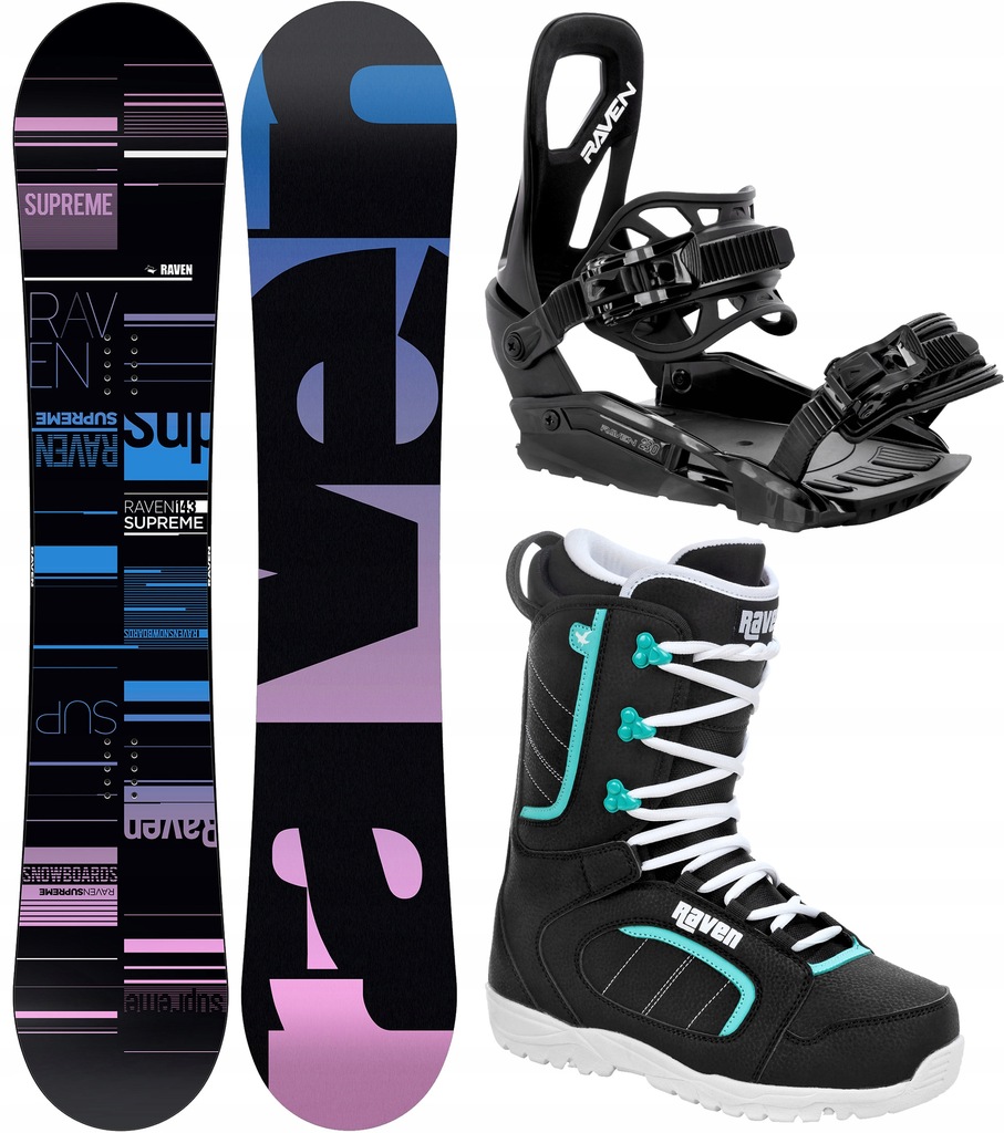 Zestaw Snowboard RAVEN Supreme Black 139cm + wiązania S230 + buty Diva Mint
