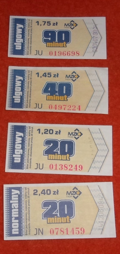 stare bilety autobusowe zestaw x 4 - MZK Tychy