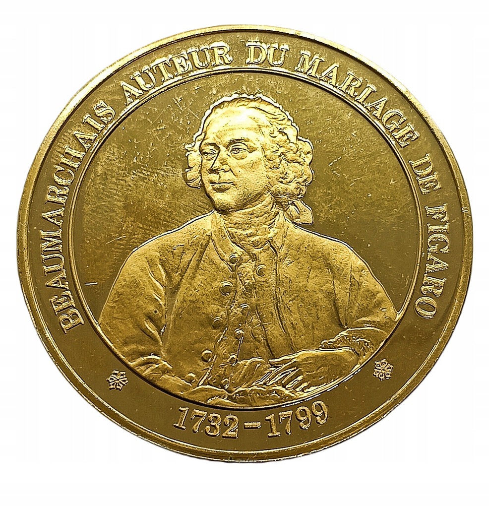Srebrny medal Beaumarchais, 38 g, Gold plated
