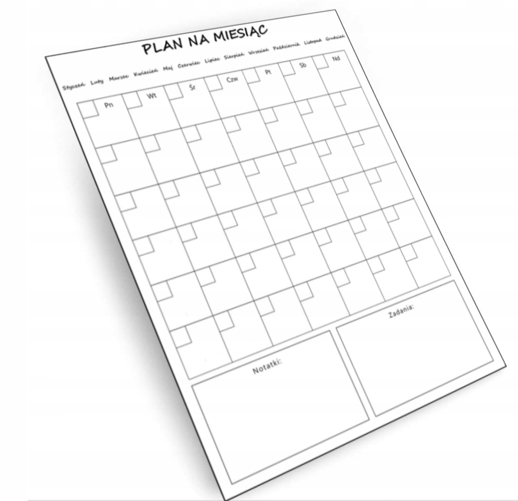 Planer ścienny kalendarz miesięczny LIGHT PCV A4