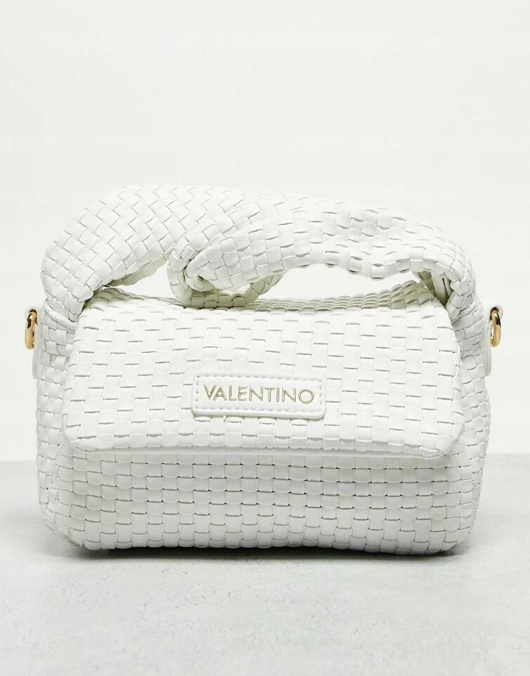 VALENTINO BAGS BIAŁA PLECIONA TOREBKA LOGO HVW NG3__20X12