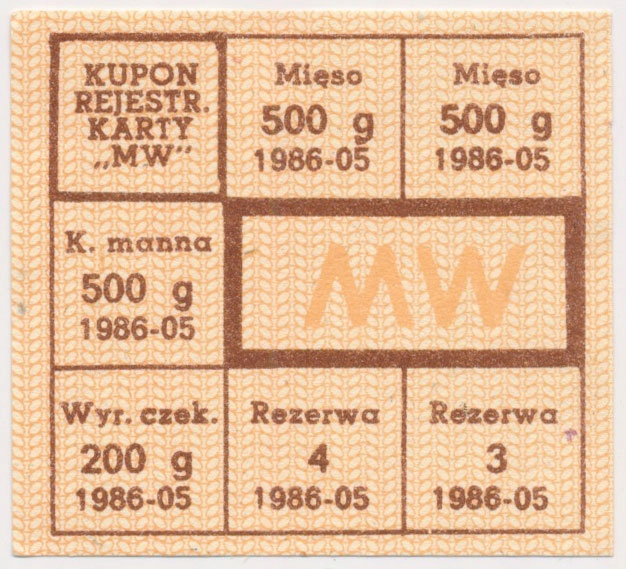 7782. Kartka żywnościowa, MW - 1986 maj