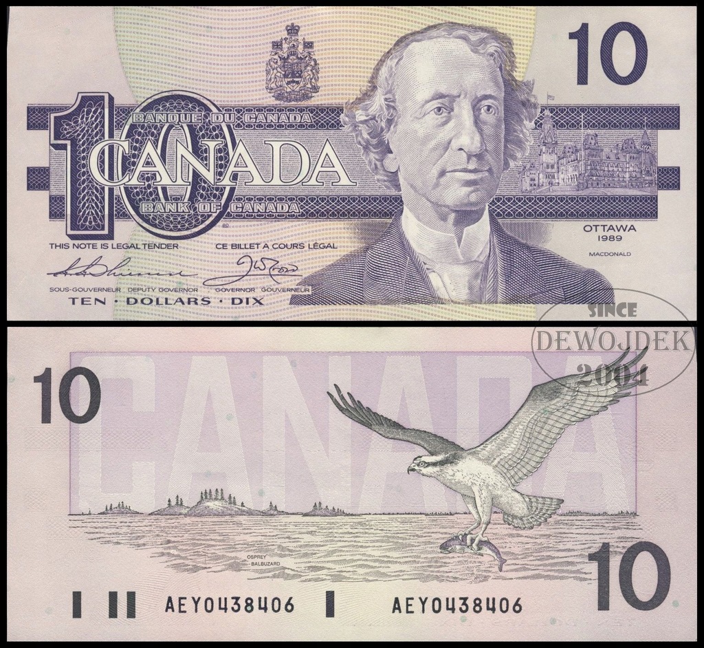 BNA - KANADA 10 Dolarów Dollars 1989 AEY # P96a # XF