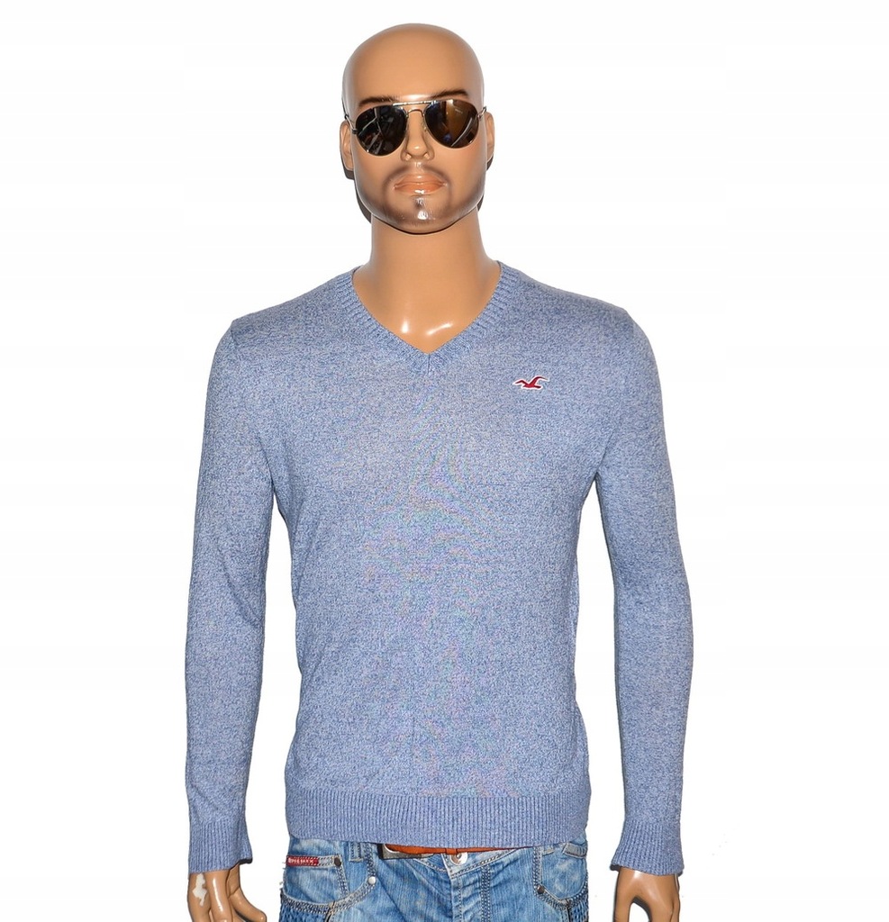 HOLLISTER SWETER V-NECK NIEBIESKI MELANŻOWY M