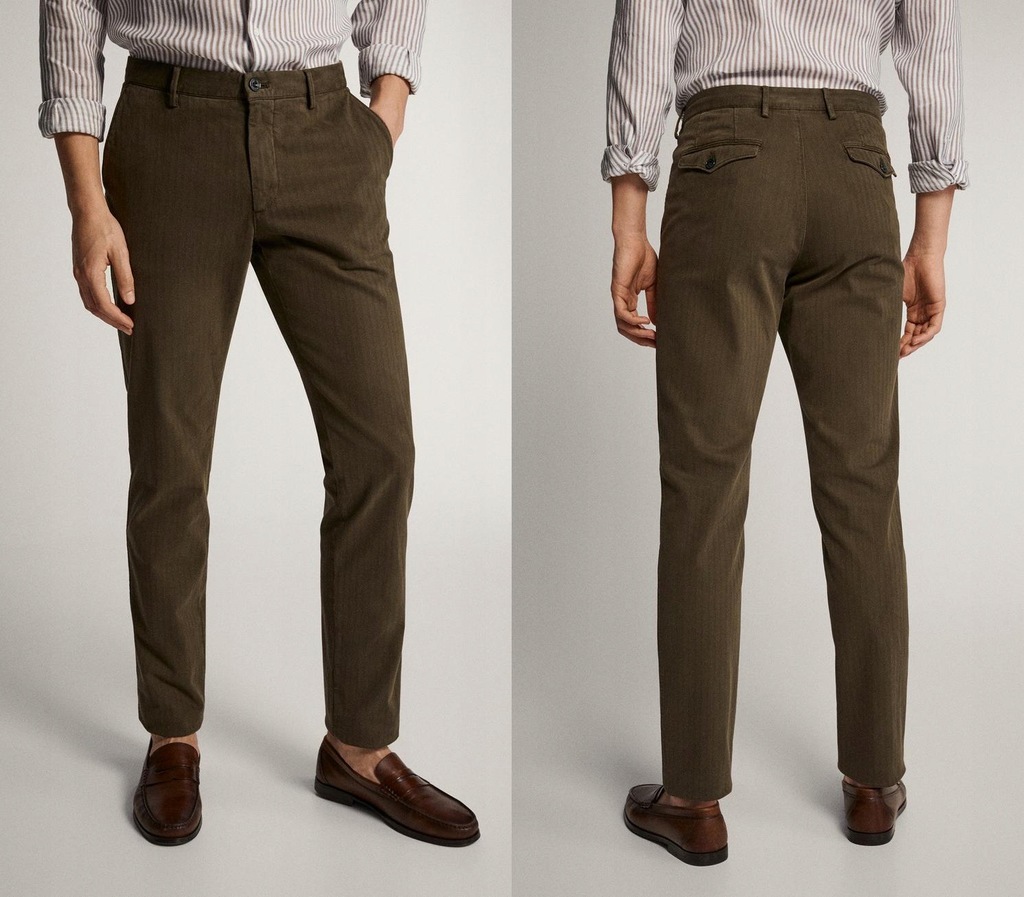 MASSIMO DUTTI BAWEŁNIANE SPODNIE KHAKI (48)