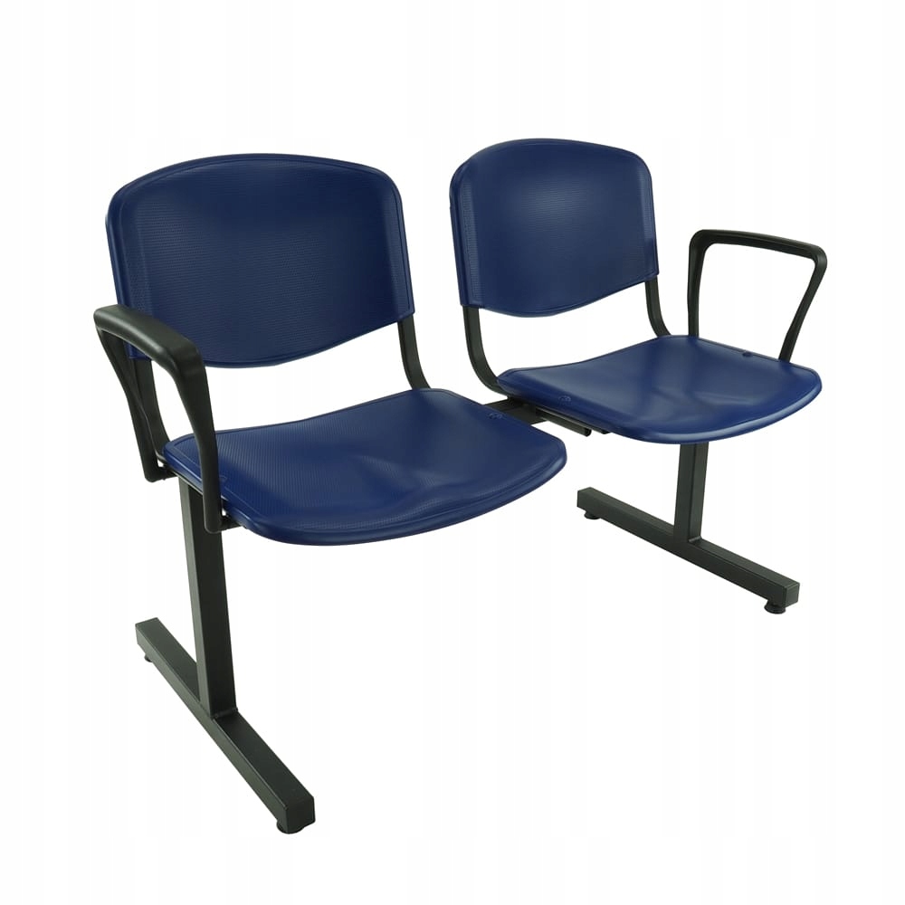 Ławka 2-os ISO - plastik ciemnoniebieski | stelaż czarny | podłokietniki