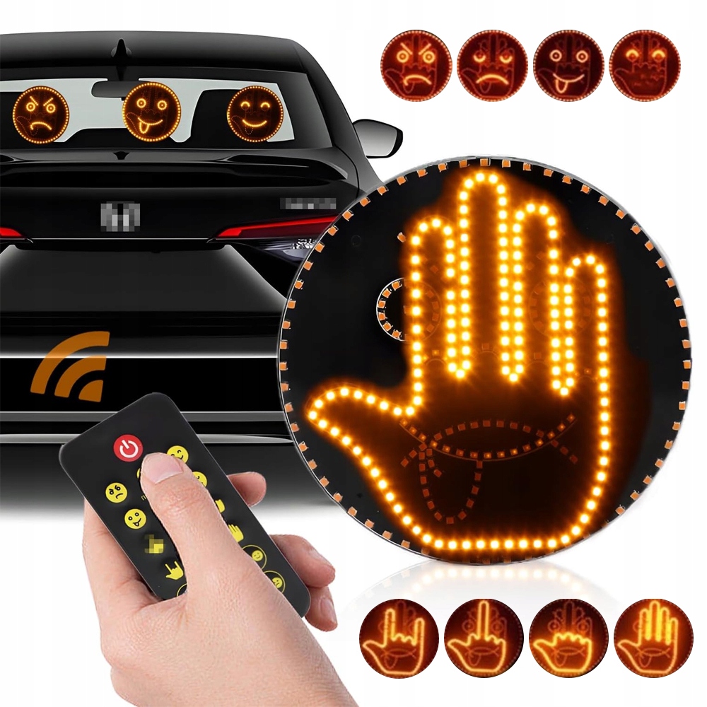 ZNAK LED Z 4 TRYBAMI GESTÓW I EMOCJI, KONTROLA PILOTEM DO AUTA