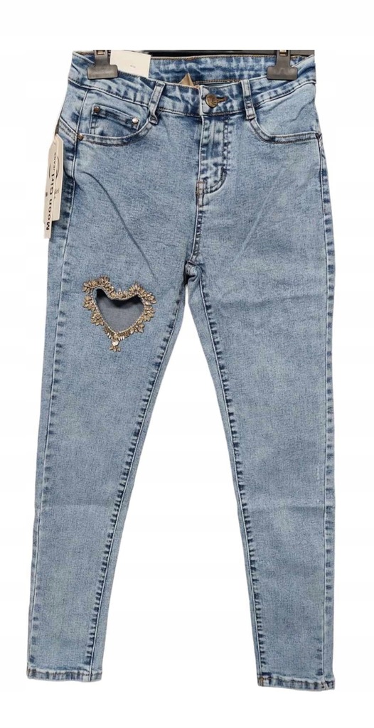 HIT spodnie jeans damskie z sercem cyrkonie XS
