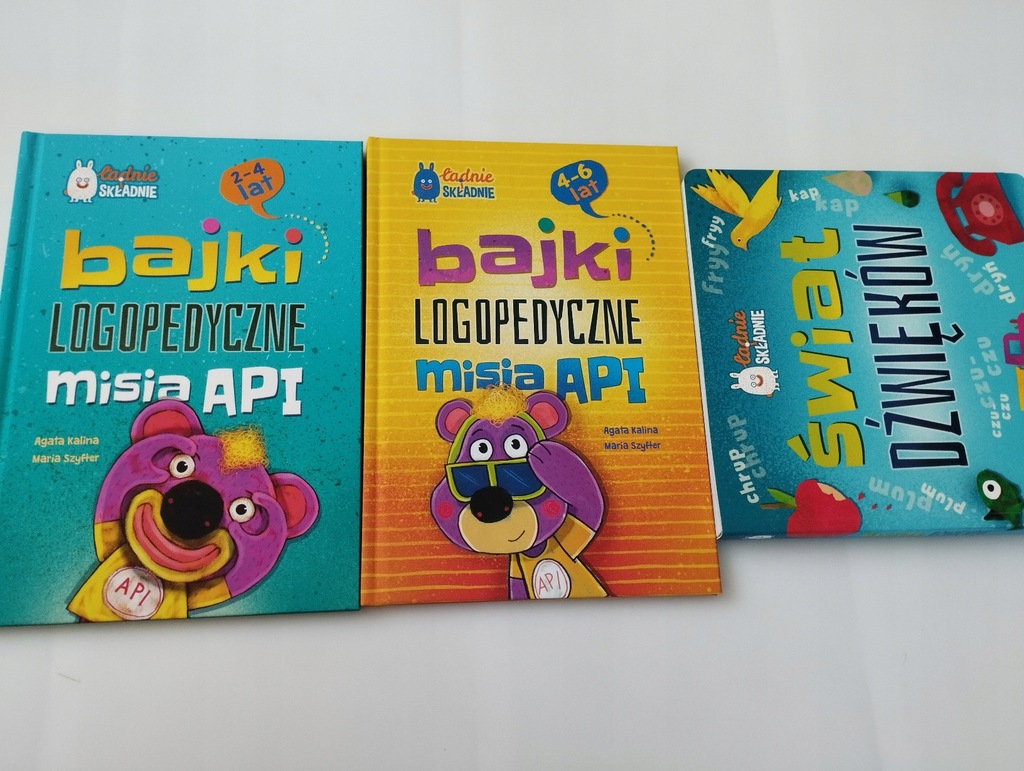 Zestaw KSIĄŻEK LOGOPEDYCZNYCH x3 Bajki misia API 4-6, 2-4, Świat dźwięków.