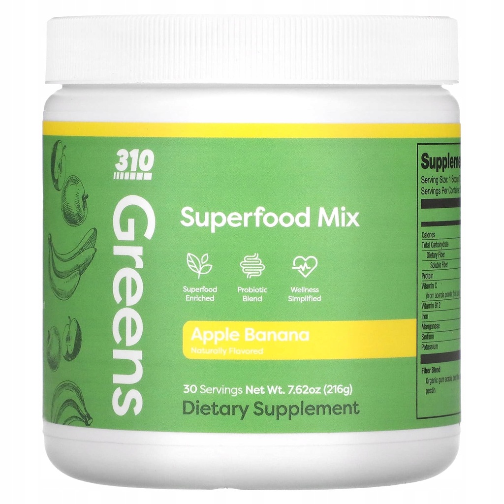 310 Nutrition, Zielone, Superfood Mieszanka, Jabłko Banan, 7,62 uncji (216