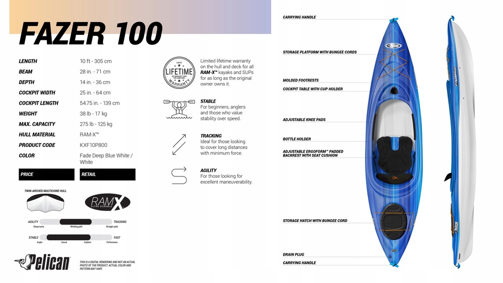 Купить КАЯК PELICAN FAZER 100 SUPER LIGHT 17 КГ отзывы, фото и