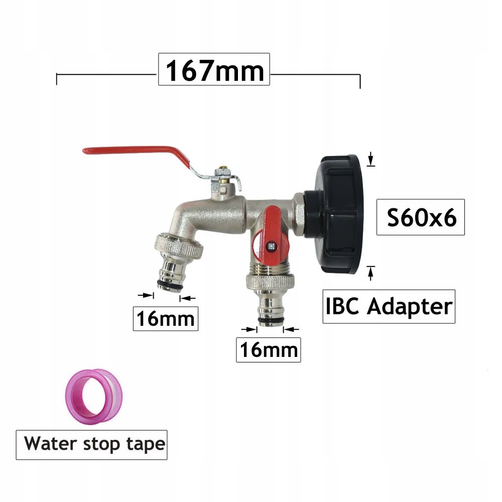 1/2'' IBC Water Tank Connector 2-Way 1-Way Garden