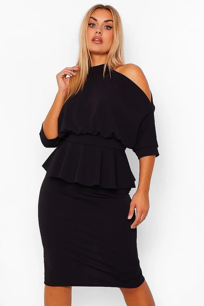 BOOHOO PLUS CZARNA SUKIENKA Z BASKINKĄ 50 1YHA