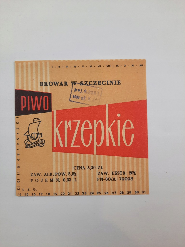 Etykieta piwo krzepkie Browar w Szczecinie