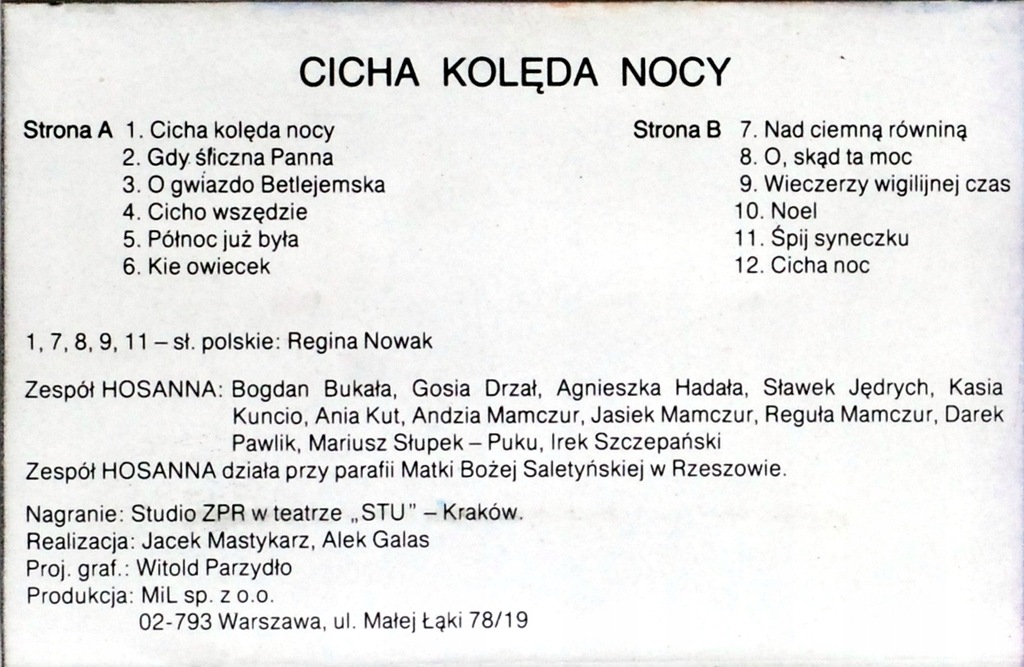 Купить Ансамбль Осанна - Cicha Koleda Nocy (кассета) BDB: отзывы, фото, характеристики в интерне-магазине Aredi.ru