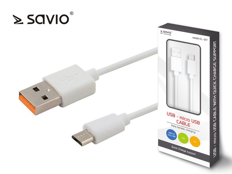 Kabel USB - micro USB Quick Charge, 5A, 1m SAVIO