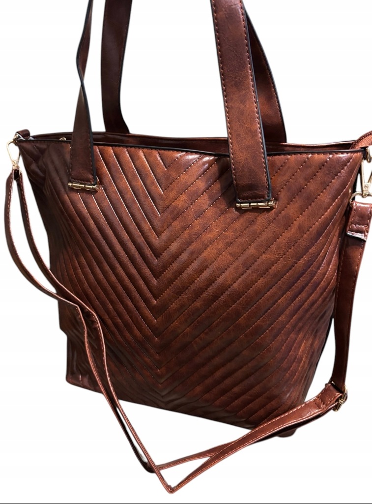 Duża skórzana torba damska A4 z dużą damską torebką brown