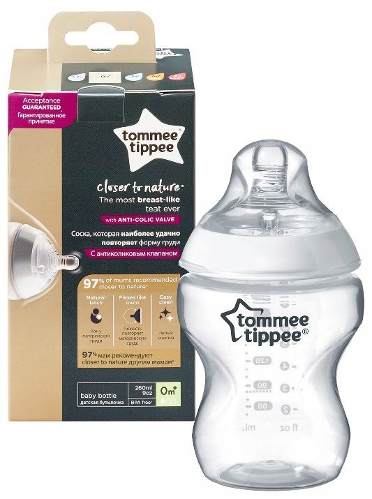TOMMEE TIPPEE CLOSER TO NATURE BUTELKA ZE SMOCZKIEM SILIKONOWYM 0M+