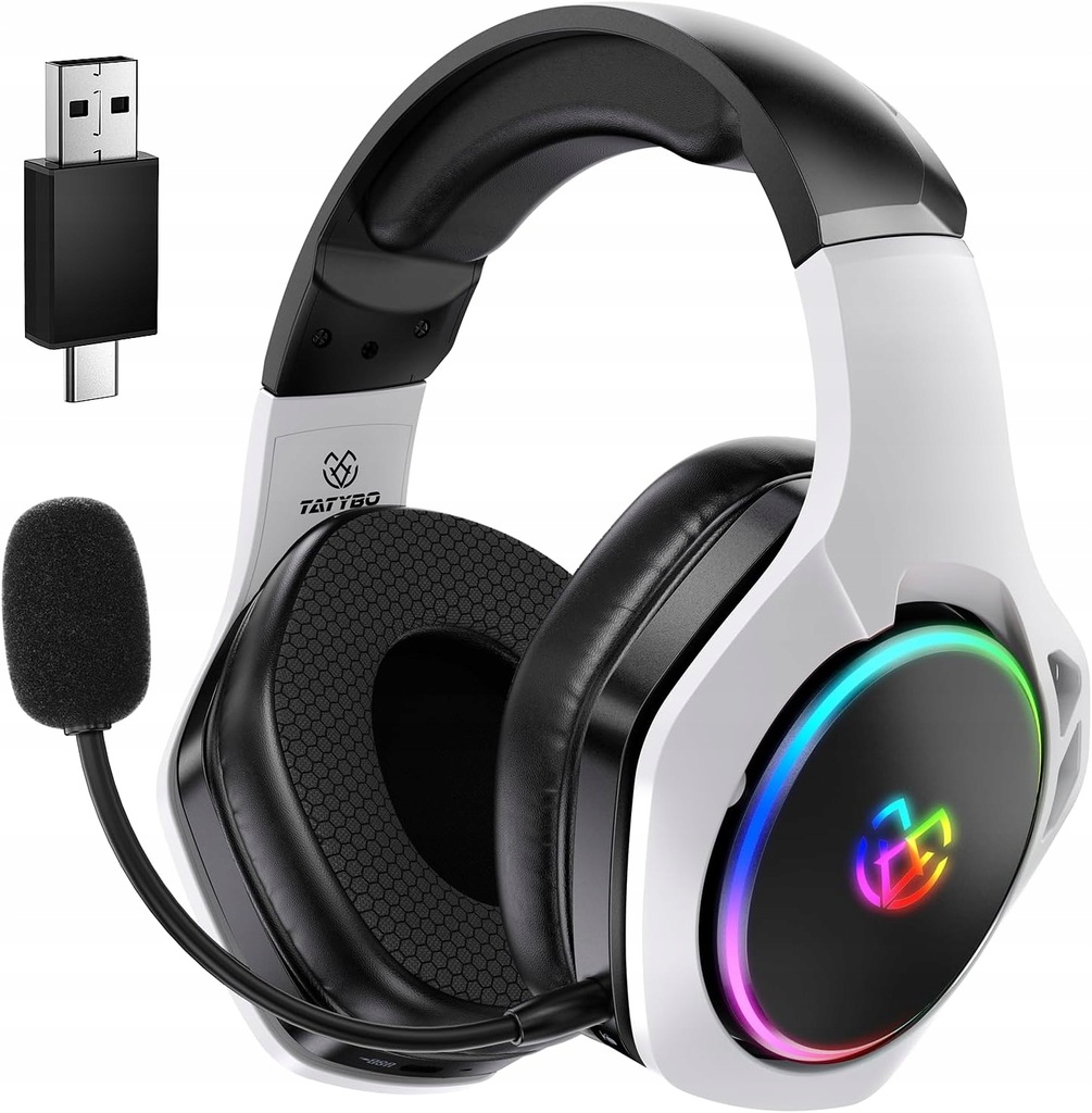 TATYBO xw3 SŁUCHAWKI GAMINGOWE LED BIAŁO CZARNE