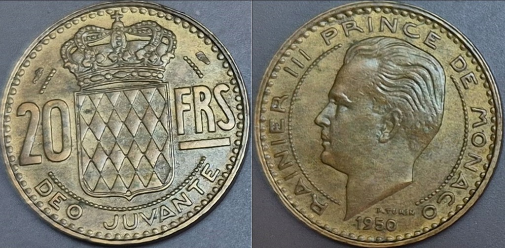 Monako 20 franków 1950r. KM 131 Rainer III
