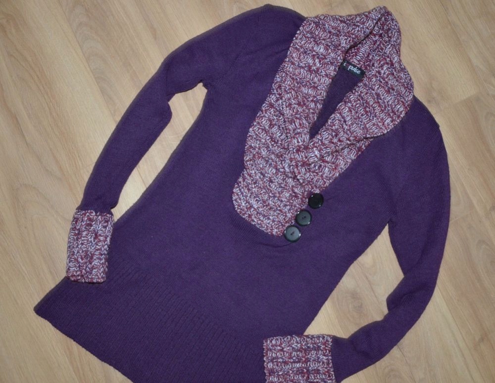 Tunika sweter 38(M) M/L 40 fioletowy długi ciepły